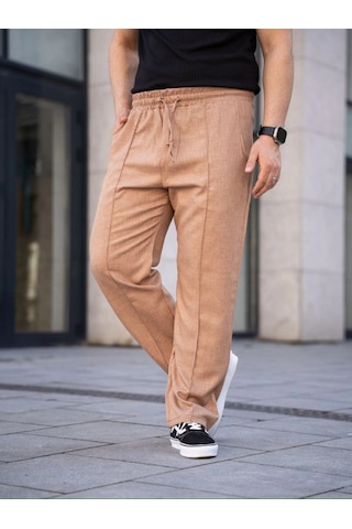 Hazego Erkek Keten Cepli Çıma Dikişli Jogger Buggy Pantalon Rahat Kalıp - Kahverengi