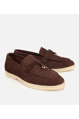 Hotiç Kadın Süet Deri Kahverengi Gold Aksesuarlı Klasik Loafer 01ayh313760a480 01ayh313760a480 Kahverengi