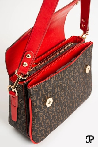 Just Polo Kadın Baskılı Ayarlanabilir Askılı El & Omuz Çantası Ebat : 26 X 13 Cm Shopper Kahve Kırmızı