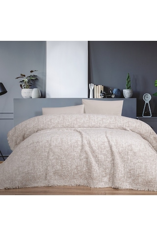 Cyl Çift Kişilik Şönil Battaniye Bej -