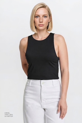 Ac&co / Altınyıldız Classics Kadın Sıyah Standart Fit Normal Kesim Bisiklet Yaka Crop Body Siyah