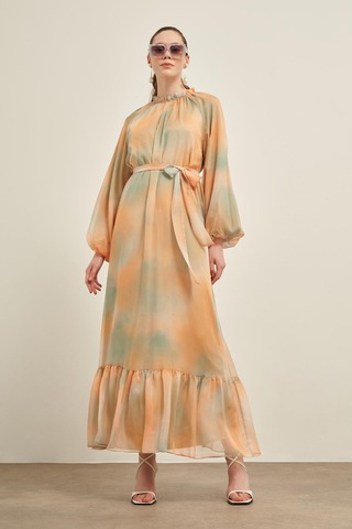 Ftz İpek Saten Elbise Turuncu 31039 Turuncu