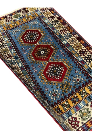 El Dokuma Sıfır Yahyalı Halısı 87x150 Mavi %100 Yün Kök Boya Halı