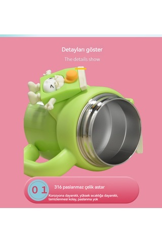 Çizgi Film Çocuk Çift İçki Termos Bardak161- Mavi