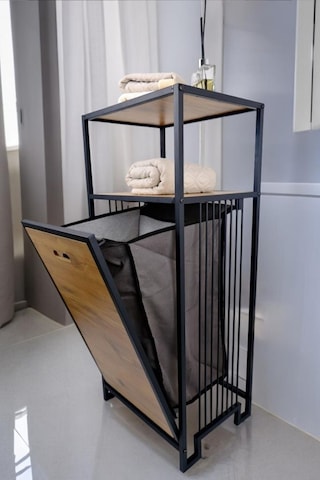 Digithome Metal Kirli Sepetli 2 Raflı Çok Amaçlı Banyo Düzenleyici Raf Organizer Siyah Mrs-003 C1-1-369 Siyah