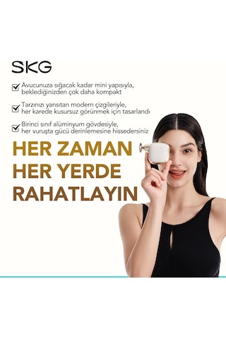 SKG FS300 Ultra Mini Masaj Tabancası Sessiz, Güçlü Titreşimli, Cep Boy, Taşınabilir, Şarjlı 2800 Rpm, 3 Başlıklı Altın