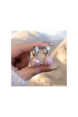 Yıwushı Şık İmitasyon İnci Top Küpeler Altın Tonlu Ayarlamalı, Kadınlar İçin Blingbling Tasarımıyla Pembe