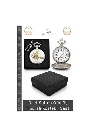 Kösteklisaat Osmanlı Gümüş Kaplama Nostaljik Koleksiyonluk Hediyelik Gümüş Tuğralı Köstekli Saat Çok Renkli