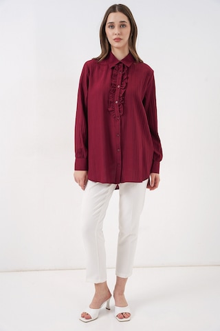 Bigdart Fırfırlı Uzun Gömlek Tunik 5953 - Bordo