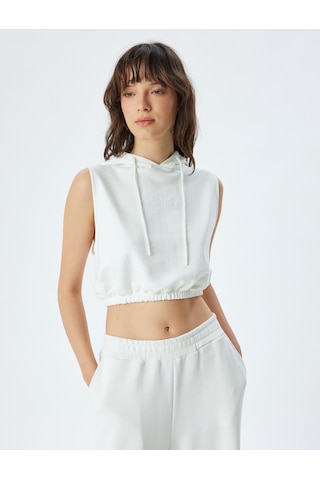 Koton Kolsuz Crop Kapşonlu Sweatshirt Üç İplik Şardonsuz Ekru 5wak10092ek Ekru