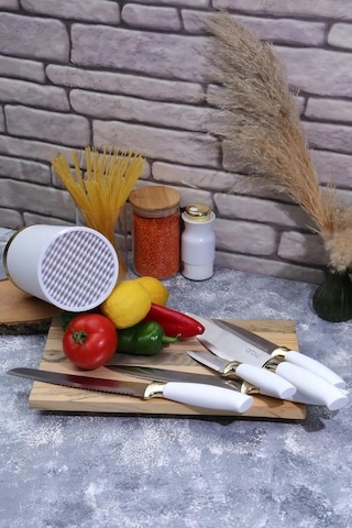 Arow Standlı Lüx Bıçak Seti Beyaz Tr-2657