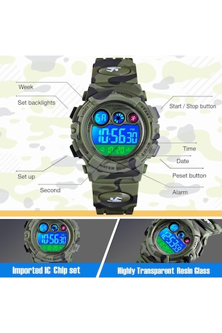 Çocuklar İçin Dijital Spor Saati Erkek Kız Çocuk Su Geçirmez Elektronik Çok Fonksiyonlu Günlük Açık Hava Saatleri 7 Renkli Led Işıklı Alarm Kronometre Kol Saati Diğer