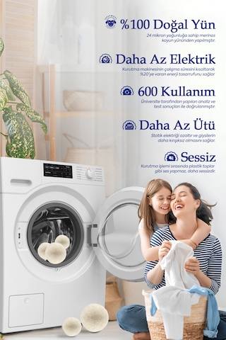 Clean 3 Adet Çamaşır Yün Keçe Kurutma Topu + 30ml Esans Koku Hediye - Doğal Ve Çevre Dostu