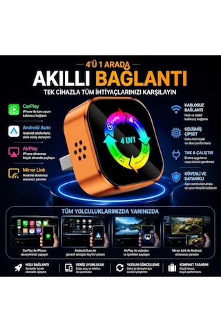 4-in-1 Kablosuz Araç Ekran Yanstıcı Ve Carplay Ve Android Auto Adaptörü Kablosuz Dönüştürücü İos-android