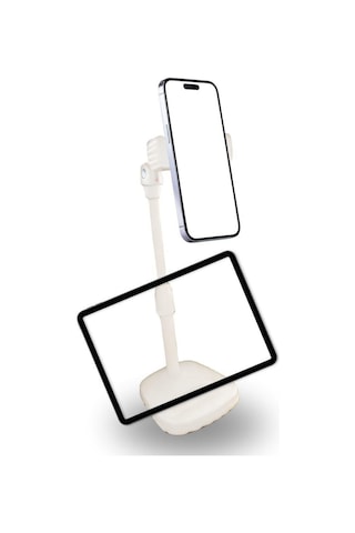 Masa Üstü Tablet Ve Telefon Tutucu Plastik Aparat Beyaz Telefon S