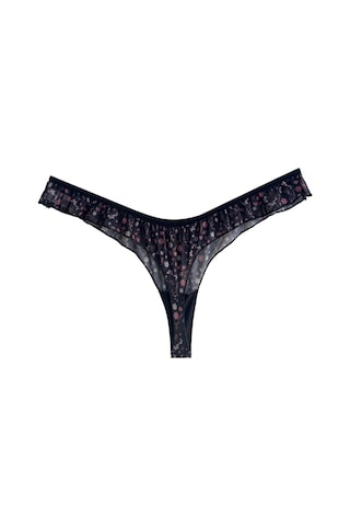 Siyah Çiçek Desenli Tül Kenarları Fırfırlı Tanga Külot Siyah
