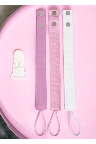 Joyous Mom Kids Müslin Bebek Emzik Askısı Plastik Klips Tutacaklı Beyaz - Pembe