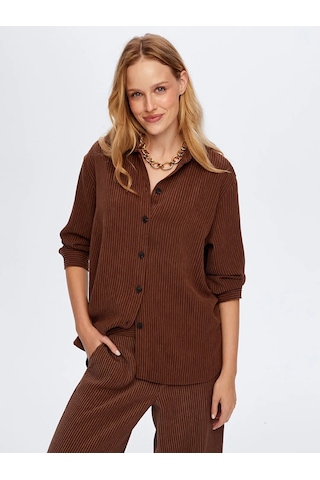 Faik Sönmez Kendinden Dokulu Şönil Kadın Tunik W26tnk013 Kahverengi