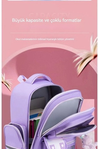 Youtek Sevimli Çocuk Sırt Çantası - Büyük Kapasiteli Mor Okul Çantası Mor