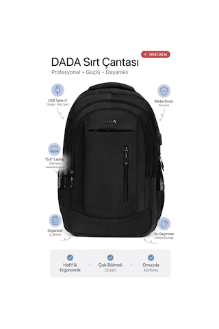 Markahit Dada Usb Type-c Girişli, Ortopedik Sırt Destekli Laptop Bölmeli Sırt Çantası %100 Yerli Üretim Siyah
