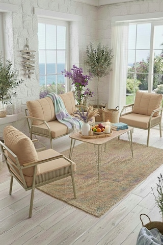 Ard & Garden Daisy Makrome Örgülü 211 Masalı Bej Balkon & Bahçe Mobilyası Seti Balkon Takımı Bej