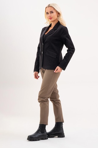 Bold & Young Kadın Baskılı Kadife Blazer Ceket Likralı Pamuklu Kumaş, Astarlı, Çift Cepli Balıksırtı Siyah