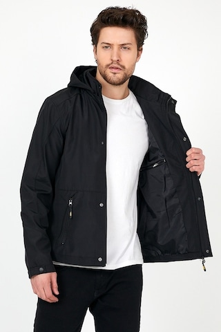 Sivaist Yeni Sezon Erkek Siyah Softshell Kapüşonlu Iç Cepli Mont