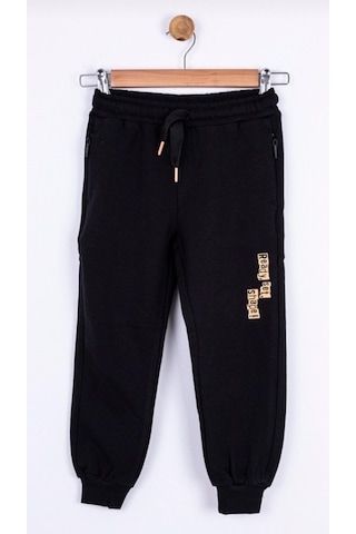 Erkek Çocuk Beli Paçası Lastikli Pamuklu Shape Eşofman Altı-13391-siyah