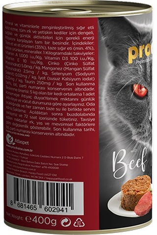 Prochoice Pate Biftekli Yetişkin Kedi Konservesi 6 x 400 G