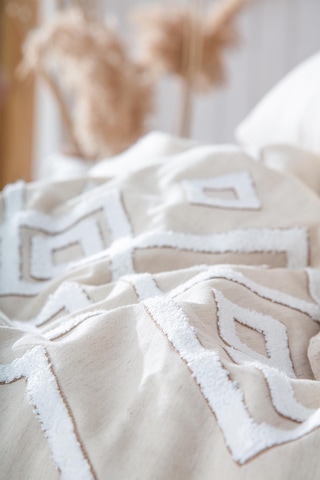 Ecocotton Talya Krem/bej Çift Kişilik %100 Organik Pamuk Keten Panç Nakışlı Nevresim Takımı Krem - Bej
