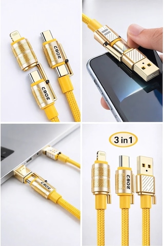 4in1 Hızlı Şarj Ve Data Kablosu Type-c / Lightning / Micro Usb Pl-8631 5570 Diğer