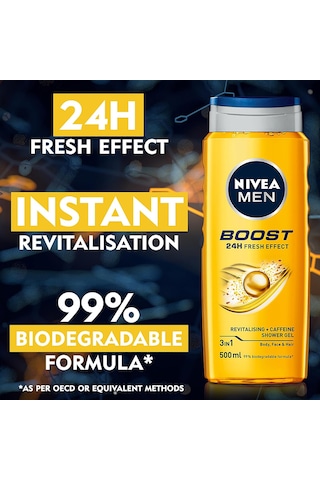 Boost Duş Jeli 500 Ml, 3'ü 1 Arada Komple Bakım, Vücut, Saç Ve Yüz İçin, Kafein İle Canlandırıcı Bakım Diğer