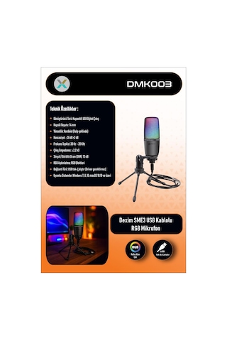 Dexim DMK003 RGB Tripodlu PC/PS5 Uyumlu Siyah Oyuncu ve Yayıncı Mikrofonu