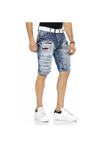 Ck219 Erkek Vintage Destroyed Yırtık Yamalı Kot Kapri Mavi