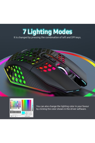 X801 Kablolu Rgb Oyun Faresi, 7 Programlanabilir Düğme, Masaüstüne Dönüş Düğmesi, 6 Ayarlanabilir Dpı Seviyesi, 7 Aydınlatma Modu, Siyah X801