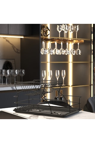 Teknotel İki Katlı Bulaşıklık Mat Siyah Kb009 Siyah