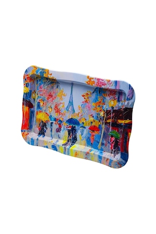 Ef165-q2 Rain Paris Desenli Dikdörtgen Tepsi 24x36 Cm Desenli