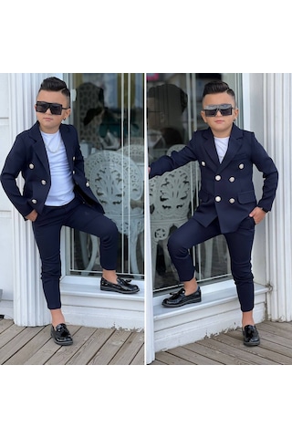 Modavals 4 Parça 6 Düğmeli Ceketli Erkek Çocuk Takım Elbise - Beyaz Tshırt Lacivert