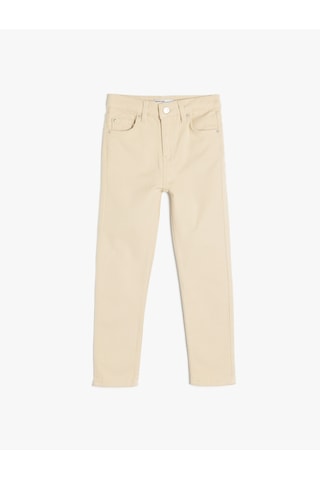 Koton Beli Ayarlanabilir Lastikli Pamuklu Slim Fit Pantolon Ekru 5skb40012td Ekru