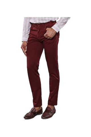 Wessi Dar Kesim Desensiz Beş Cepli Bordo Erkek Pantolon Bordo