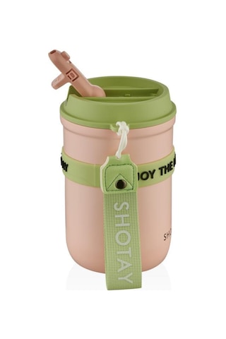 Shotay Strow Çelik Termos Mug 410ml Pembe Pembe