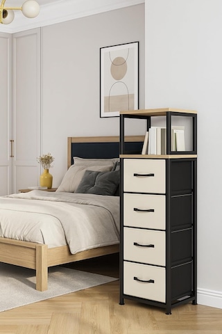 Miyuhome 2 Raflı 4 Çekmeceli Şifonyer Deri Çekmeceli Şifonyer Yatak Odası Organizer Çok Amaçlı Düzenleyici Kre Diğer