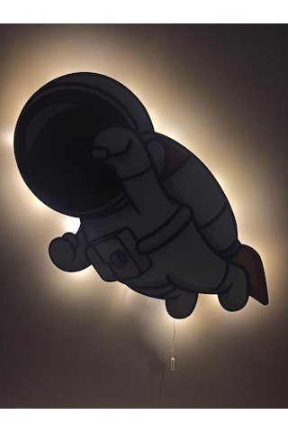 CajuArt Kahraman Astronot Ahşap Işıklı Çocuk Odası Duvar Tablosu