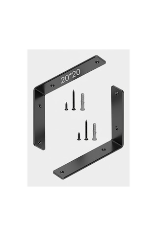 20x20 Cm Siyah Metal L Raf Braketi Ağır Hizmet Tipi Dik Açı Destek Konsolu 2 Adet / Set - Siyah