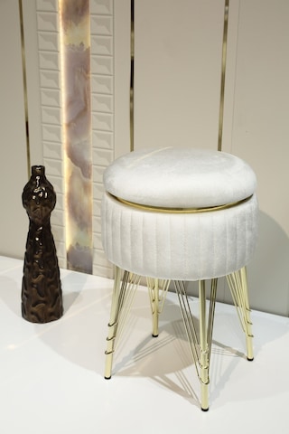 Bianco Metal Ayaklı Puflu Zigon Sehpa Altın Kırık Beyaz Gold Off White