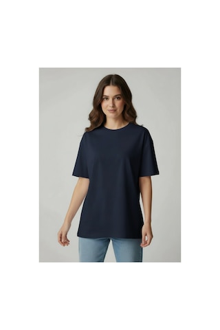 Lyvean Bisiklet Yaka Oversıze Kısa Kollu Tshirt Lacivert