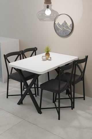 Modern Yemek Masası Takımı 70x110 Cm Oval Mutfak Masası & 4 Adet Tonet Model Kumaş Döşemeli Sandalye Beyaz