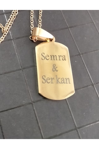 Çelik Kolye Asimetrik Kesim Kişiye Özel İsim Yazılı Altın