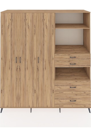 Kronos Dolap 12 Raflı 4 Çekmeceli Tek Askılı 220x59x243 Çam-çam/çam Atlas Çam/atlas Çam