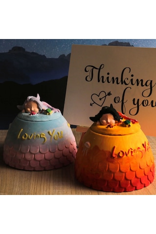 Silikon Deniz Kızı Temalı Loving You Yazılı Kapaklı Beton Çiçek Saksı Ve Mumluk Kalıbı